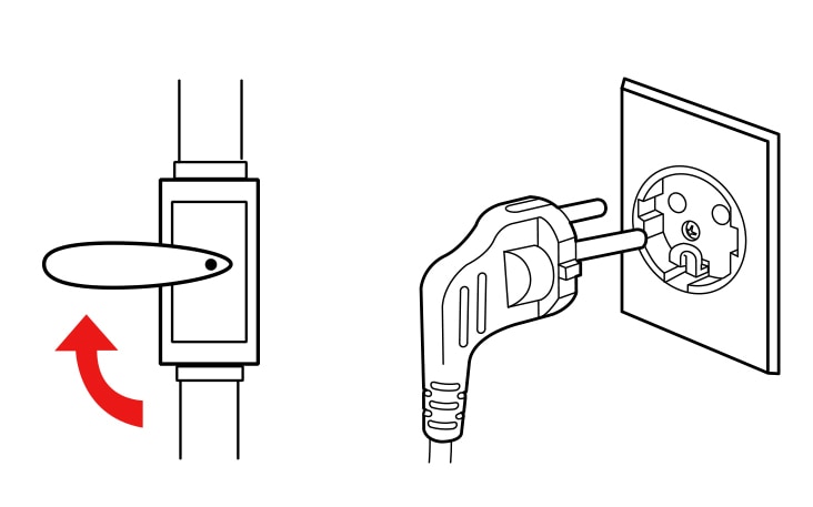 Feche a válvula do gás Em seguida, desligue a alimentação e desconecte da tomada