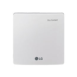 O LG Aplicação Controlador apresenta um design simples em formato de quadrado branco com o texto ‘Dry Contact’ no canto superior direito.