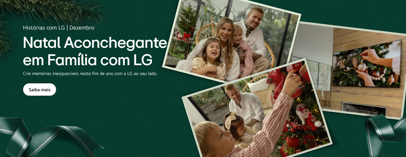 Família aproveitando uma temporada de férias aconchegante e memorável com produtos LG.