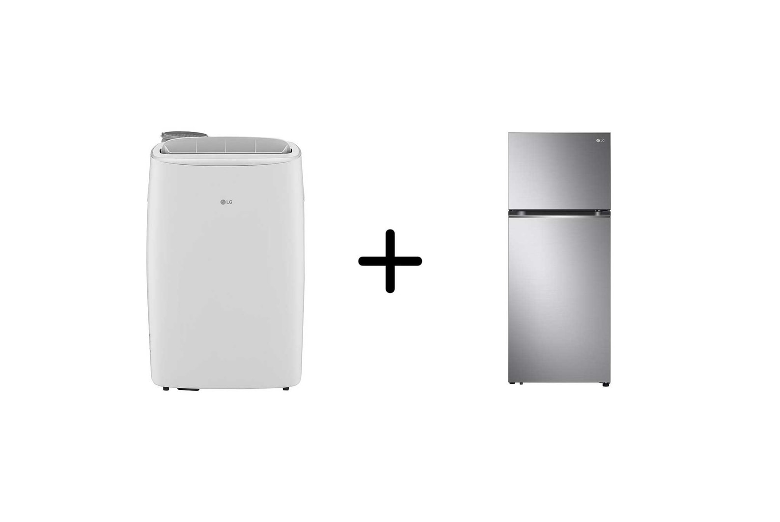 Vista frontal de Combo LG Ar Portátil 127V + Geladeira Frost Free Inverter 395L Inox Look 127V LP1419IVSI.B392P1