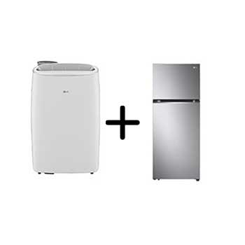 Vista frontal de Combo LG Ar Portátil 127V + Geladeira Frost Free Inverter 395L Inox Look 127V LP1419IVSI.B392P1