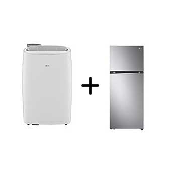 Vista frontal de Combo LG Ar Portátil 127V + Geladeira Frost Free Inverter 395L Inox Look 220V LP1419IVSI.B392P2