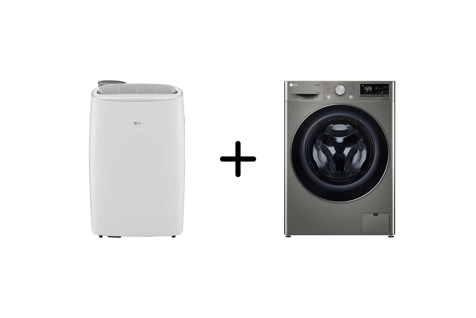 Vista frontal de Combo Lava e Seca LG Smart VC4 12kg Inox Look 220V + Ar Portátil 127V LP1419IVSI.CV5012