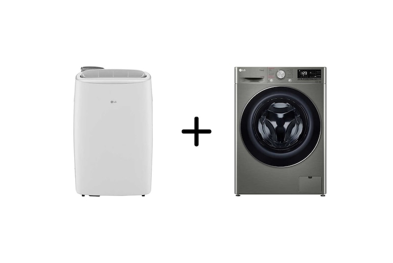 Vista frontal de Combo Lava e Seca LG Smart VC4 12kg Inox Look 220V + Ar Portátil 127V LP1419IVSI.CV5012