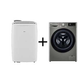 Vista frontal de Combo Lava e Seca LG Smart VC4 12kg Inox Look 220V + Ar Portátil 127V LP1419IVSI.CV5012