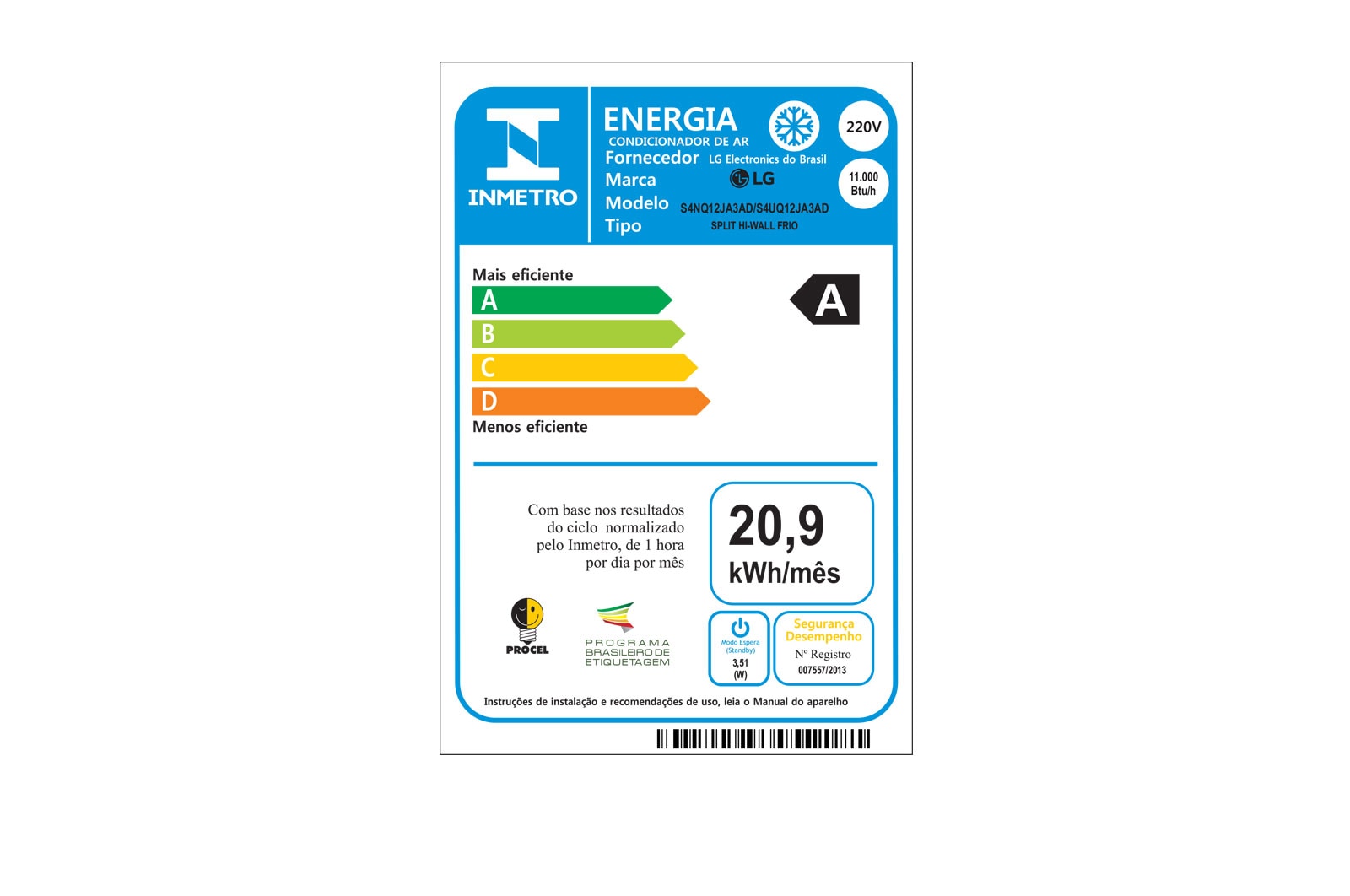 LG Ar Condicionado Split LG DUAL Inverter Compact 11.000, Frio, 220V, S4-Q12JA3AD