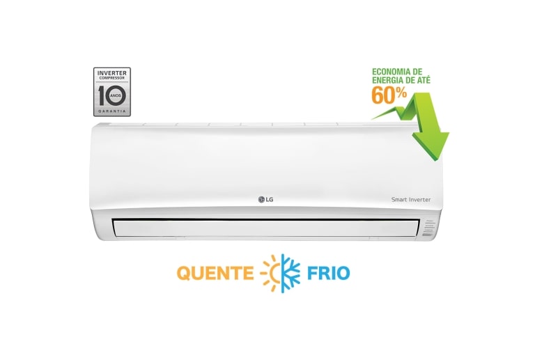 Vista frontal de Ar Condicionado Split LG Smart Inverter, 11.500 Btu/h Quente/Frio US-W122HSG3