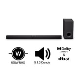 Soundbar LG S90TY – 570W RMS, Dolby Atmos, 5.1.3 Canais, DTS:X, AI Room Calibration Pro, AI Sound Pro, Sem fios, WOW Orchestra, Conexões Múltiplas
