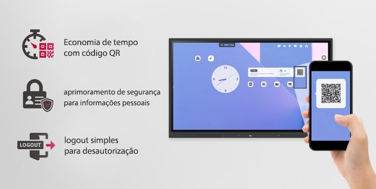 O login pode ser feito facilmente com um código QR, economizando tempo de preparação para a aula e aprimorando a segurança das informações pessoais simplesmente fazendo o logout.