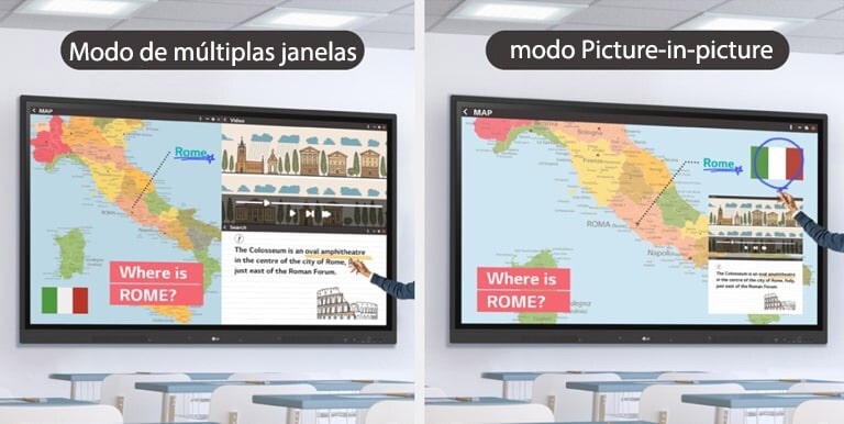 A função Smart Viewing inclui um modo de janela múltipla que exibe dados lado a lado, assim como um modo de imagem sobre imagem que pode sobrepor outros dados sobre os dados exibidos.