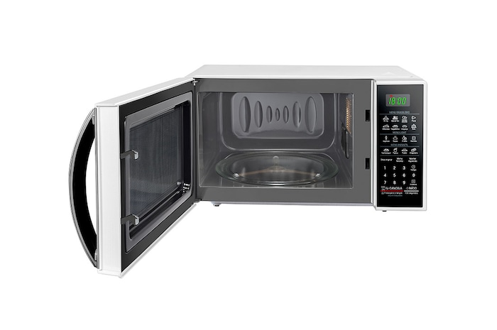 LG Forno de Micro-ondas Solo LG 30L om revestimento EasyClean™, tecnologia I Wave e acabamento em branco 220v, Porta aberta