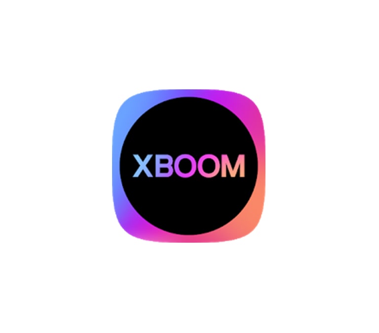 Um ícone XBOOM multicolorido está no centro de um fundo branco