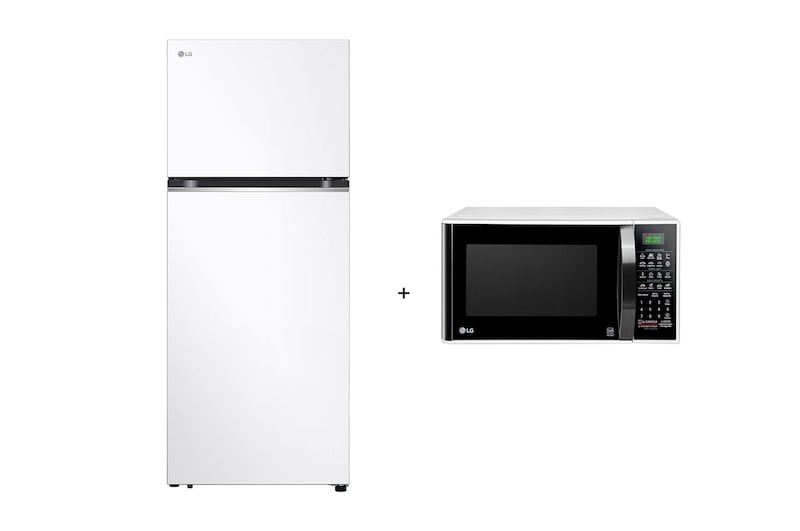Vista frontal de Combo LG Geladeira Frost Free Inverter 395L Duplex Branca 127V + Micro-ondas 30L EasyClean™ Branco 127V B392PQW2.3091BC2
