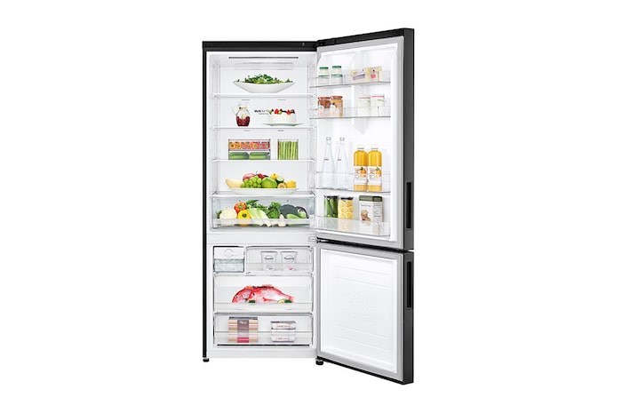 LG Geladeira Smart LG Frost Free Inverter 451L Inverse Cor Black Inox (GC-B569NQL), GC-B569NQL2, Porta aberta