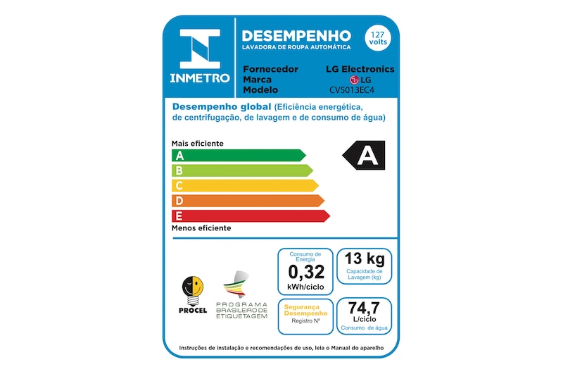 LG Máquina que Lava e Seca Roupa Frontal LG VC4 13kg, Aço Escovado - 127v, CV5013EC4