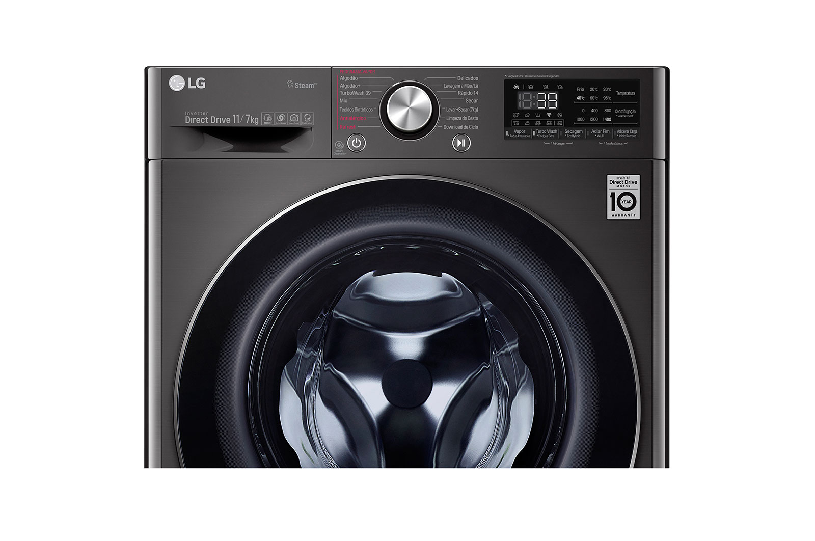LG Lava e Seca Smart LG VC2 11kg Aço Escovado Preto com Inteligência Artificial AI DD™️, CV9011EC4
