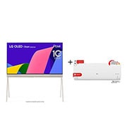 Vista frontal de Combo Smart TV LG OLED Evo Objet Collection Posé 55'' 4K 55LX1QPSA + Ar-Cond LG Dual Inverter Voice +AI 9.000 BTU Quente/Frio 55LX.S3-W09A