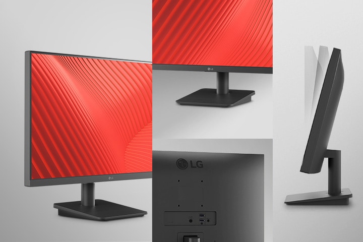 Esse monitor possui uma moldura fina em três lados, permitindo criar um ambiente de trabalho adequado através de um conveniente ajuste de inclinação.