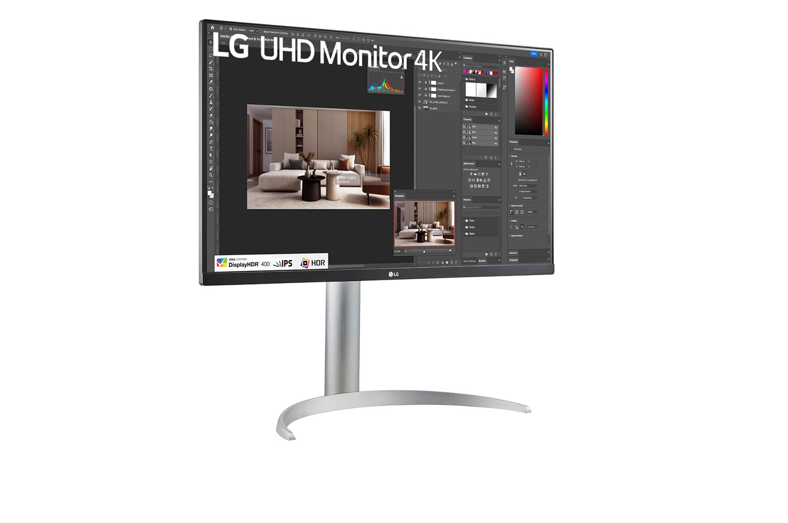 LG Monitor LG UHD 27” IPS, 4K, 3840 x 2160, 60Hz, 5ms (GtG em Faster), VESA Display, HDR™ 400, HDMI, AMD FreeSync - 27UP650-W, 27UP650-W