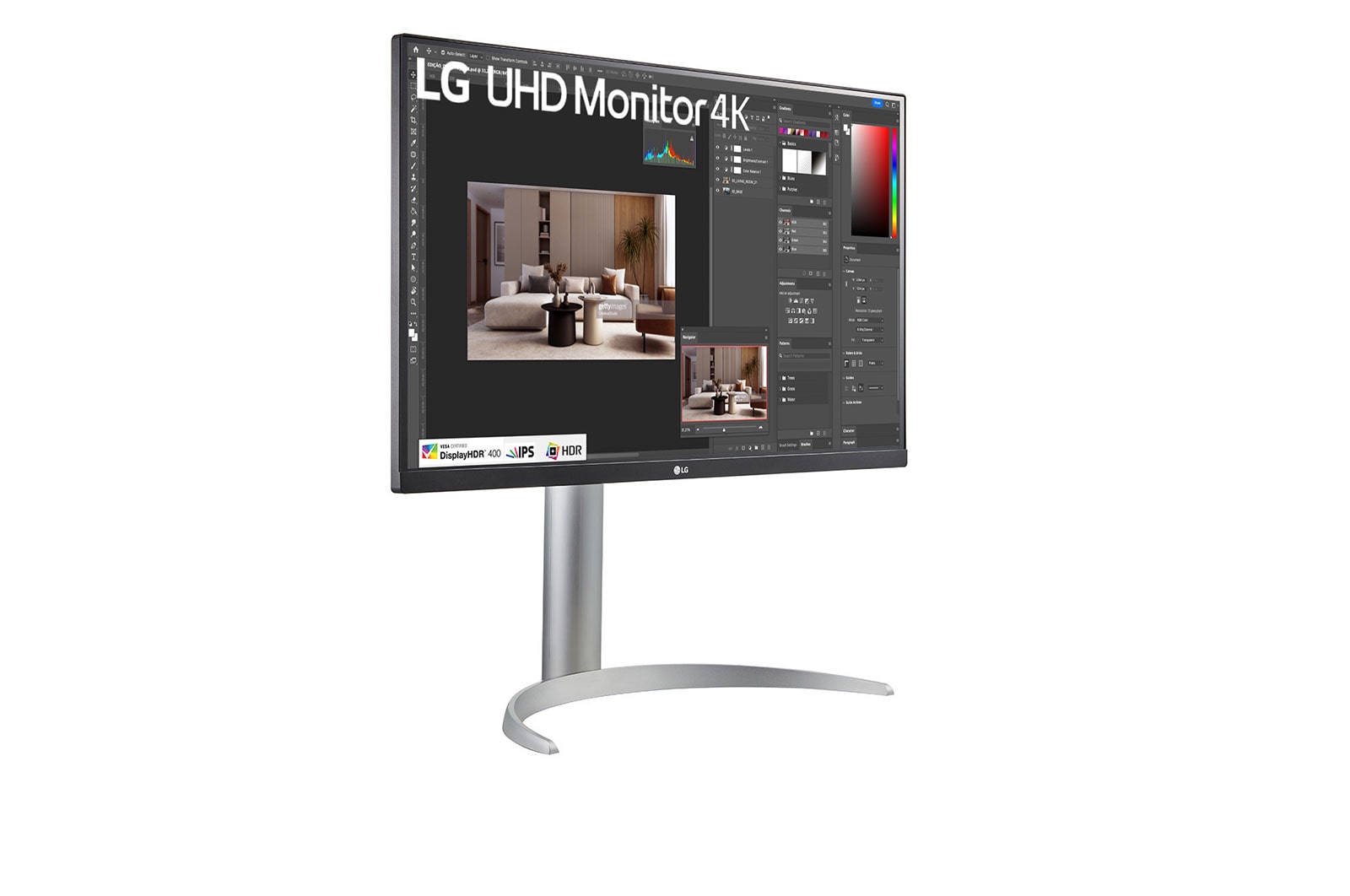 LG Monitor LG UHD 27” IPS, 4K, 3840 x 2160, 60Hz, 5ms (GtG em Faster), VESA Display, HDR™ 400, HDMI, AMD FreeSync - 27UP650-W, 27UP650-W
