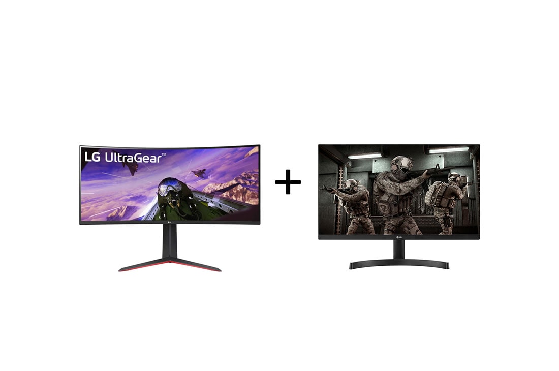 LG Combo Monitor Gamer LG 34'' UltraGear Curvo 34GP63A-B + Monitor Gamer LG 24” LED IPS Full HD 24ML600M-B, 34GP63