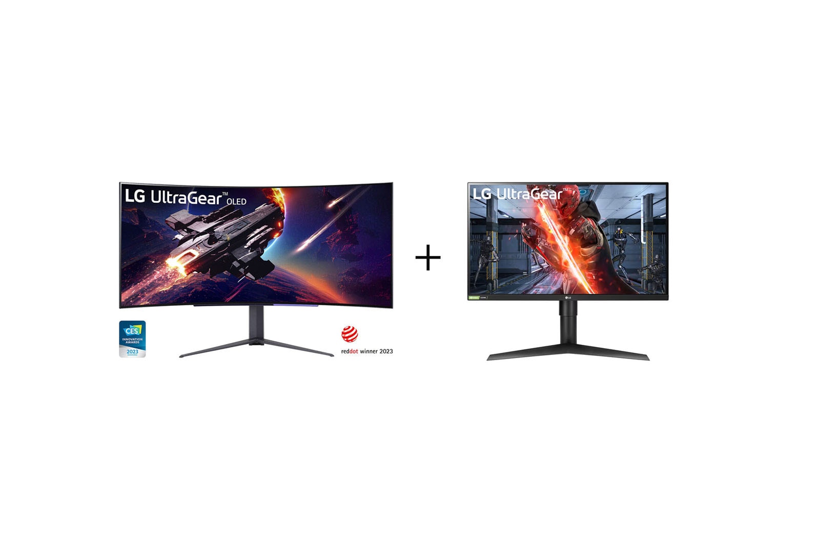 LG Monitor Gamer UltraGear OLED Curvo 45" HDMI HDR10 45GR95QE-B + Monitor Gamer UltraGear Full HD 27" HDMI HDR10 27GN75O-B , 45GR.27GN750