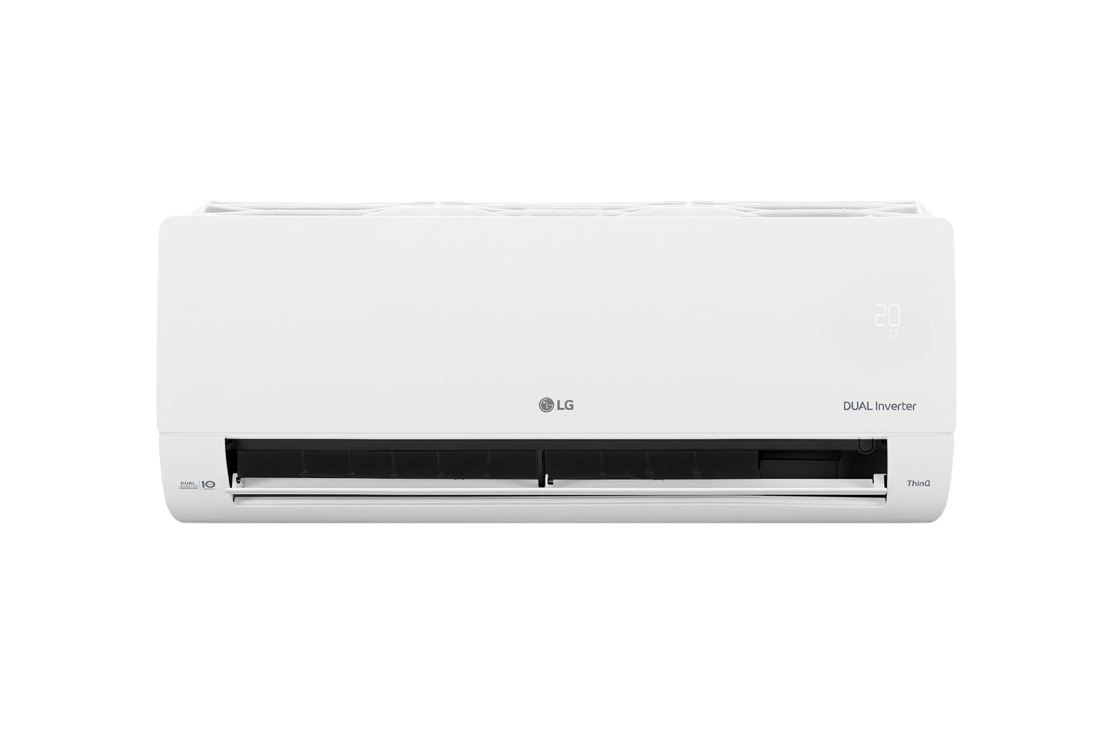 Evaporadora do Ar-Condicionado LG AI Dual Inverter Voice 9.000 BTU Frio 220V modelo S3-Q09AA33A visto de frente com a aleta aberta