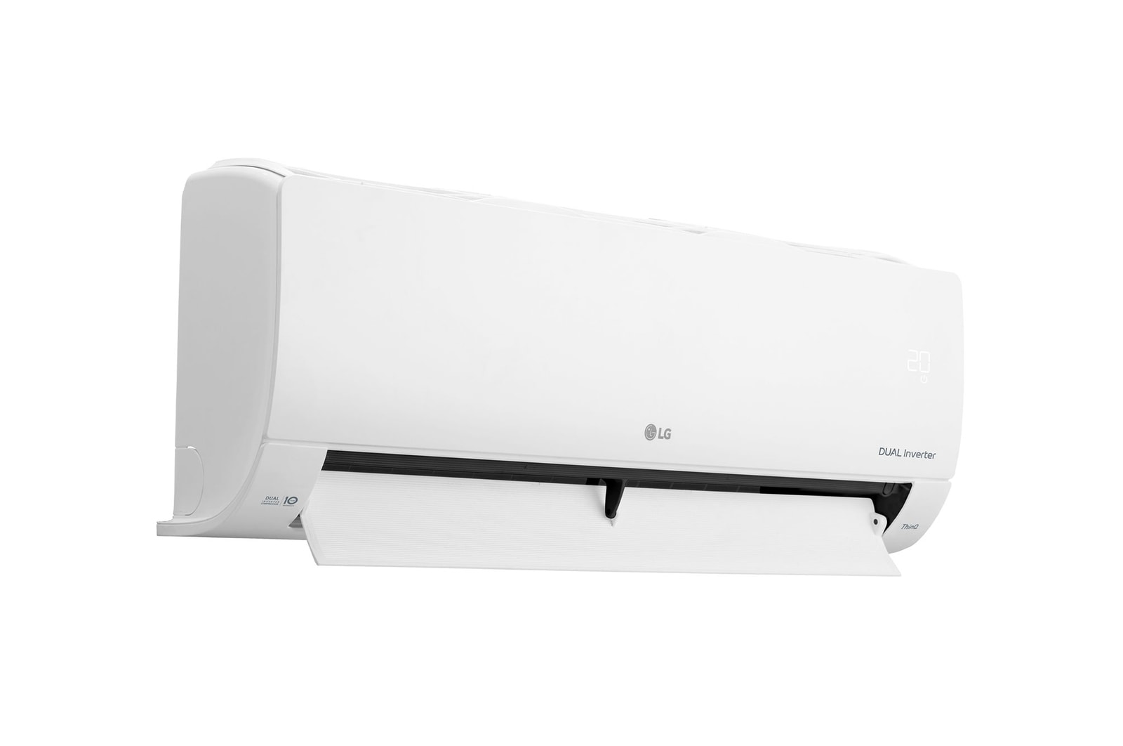 Evaporadora do Ar-Condicionado LG AI Dual Inverter Voice 9.000 BTU Frio 220V modelo S3-Q09AA33A visto de frente com a aleta aberta