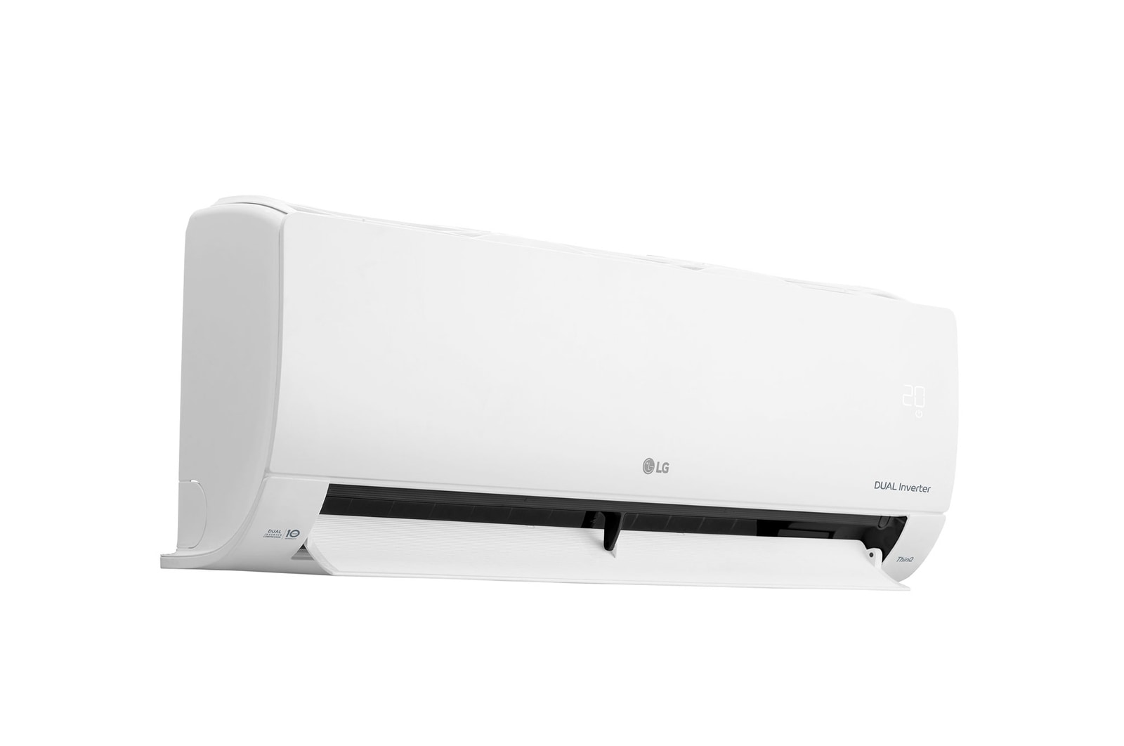Evaporadora do Ar-Condicionado LG AI Dual Inverter Voice 9.000 BTU Frio 220V modelo S3-Q09AA33A visto de frente com a aleta aberta