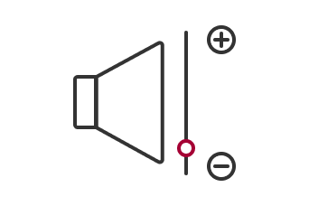 Um ícone de linha simples representa a operação silenciosa do LG Round Cassete, representada por um alto-falante com símbolos de controle de volume, enfatizando sua capacidade de operar de forma silenciosa e eficiente.