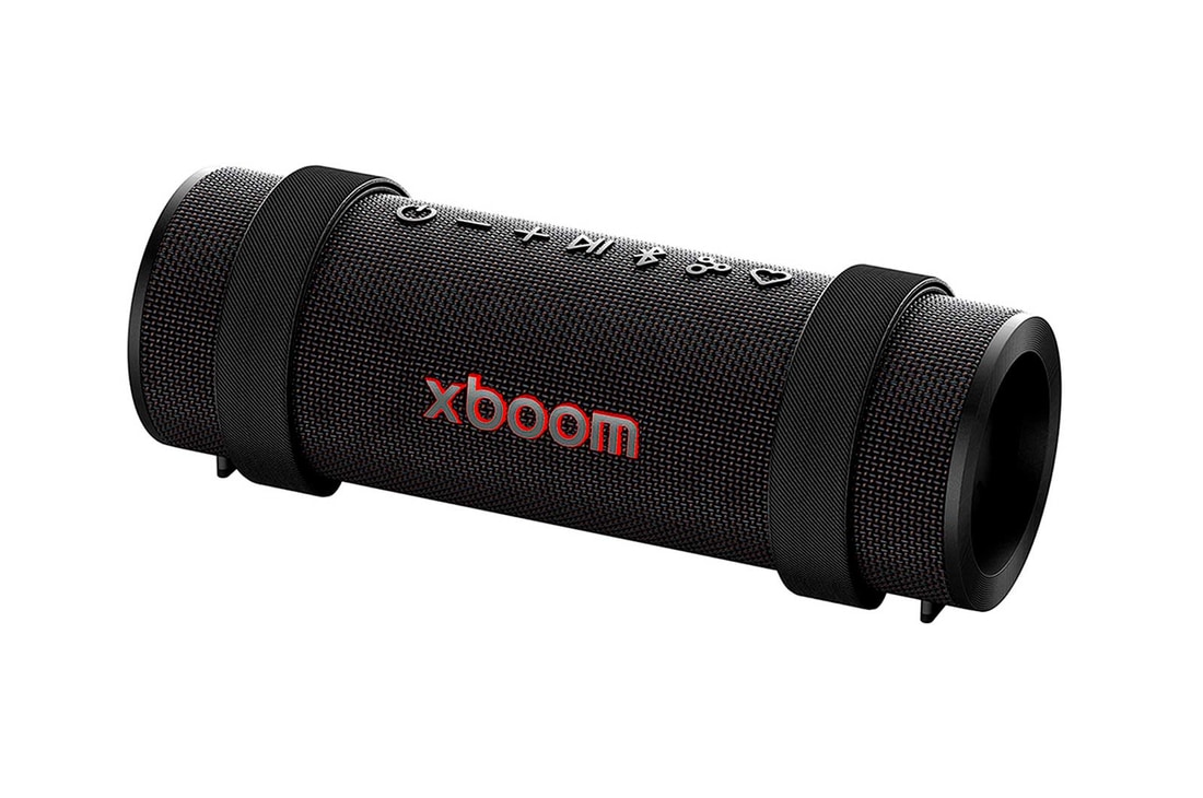 Vista frontal da LG xboom Grab by will.i.am | Caixa de Som Bluetooth Portátil | Som exclusivo xboom com Suprema Portabilidade