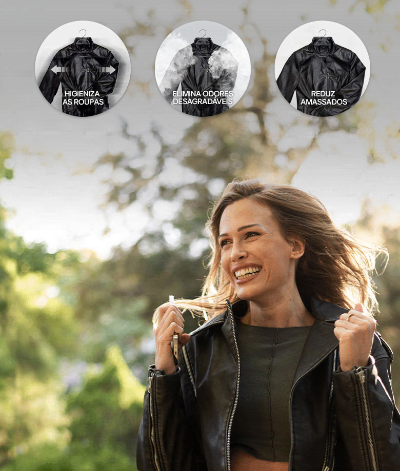 Imagem mostrando mulher com roupas totalmente conservadas pelo Styler.