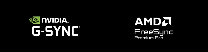Logotipos da NVIDIA G-SYNC, AMD FreeSync Premium Pro.