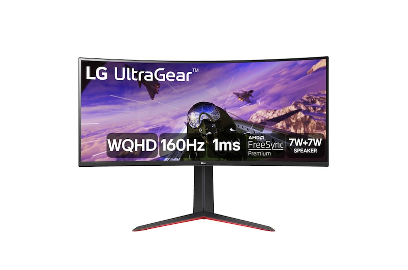 LG Monitor Gamer LG UltraGear Curvo 34” WQHD UltraWide 3440x1440 160Hz 1ms (MBR) HDR10 AMD FreeSync HDMI 34GP63A-B, 34GP63A-B