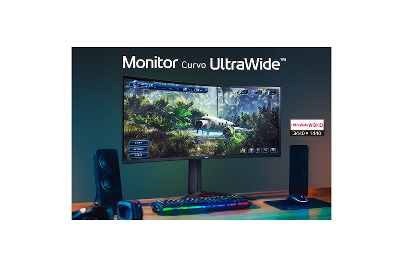 LG Monitor Gamer LG UltraGear Curvo 34” WQHD UltraWide 3440x1440 160Hz 1ms (MBR) HDR10 AMD FreeSync HDMI 34GP63A-B, 34GP63A-B