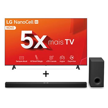 Vista frontal de Combo LG Smart TV NanoCell AI NANO80 4K de 70" + Soundbar S90TY, Dolby Atmos, 5.1.3 Canais 70NANO80TSA.S90TY