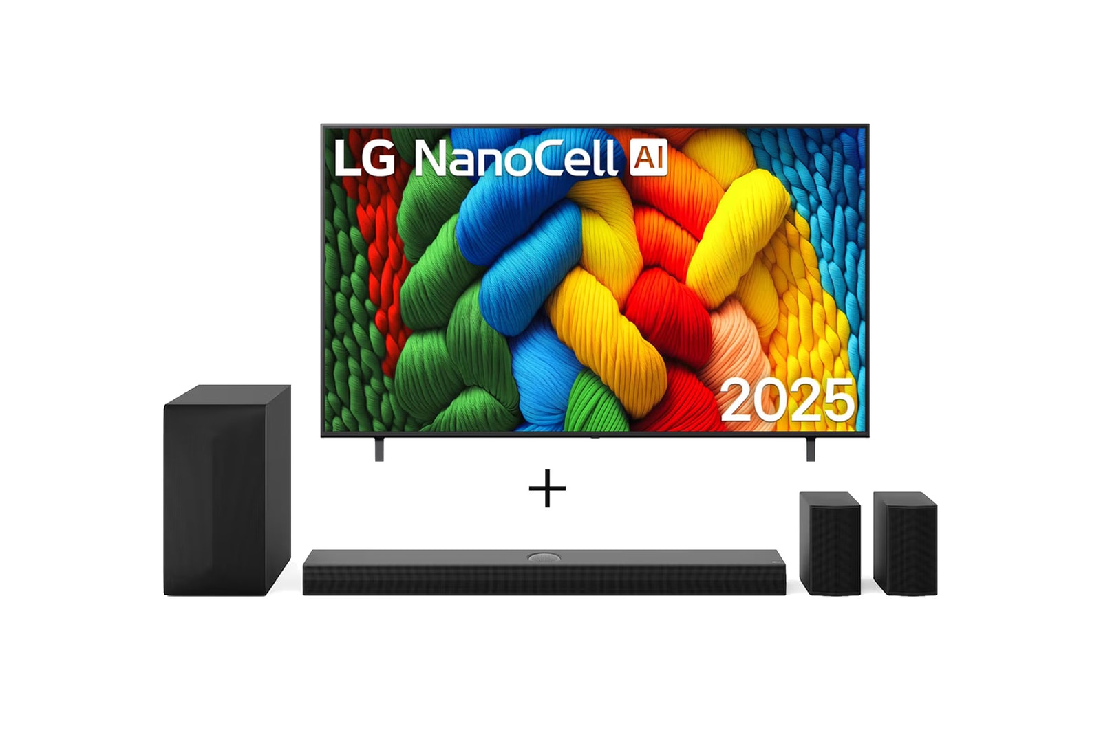 Vista frontal de Combo Smart TV LG NanoCell AI NANO80 75” 4K com Soundbar S70TR 75NANO80ASA.S70TR