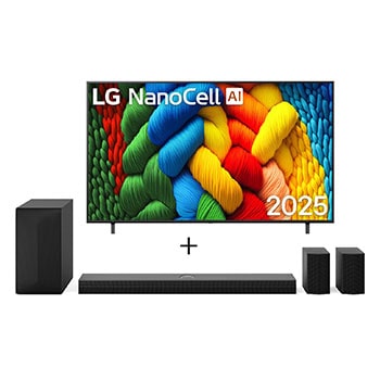 Vista frontal de Combo Smart TV LG NanoCell AI NANO80 75” 4K com Soundbar S70TR 75NANO80ASA.S70TR