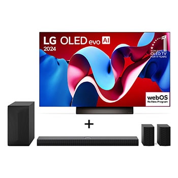 Vista frontal de Combo LG Smart TV OLED evo AI C4 4K 65 polegadas 2024 + Home Theater Soundbar S70TR Dolby Atmos, 5.1.1 Canais, Bluetooth 5.1, HDMI OLED65C4PSA.S70TR