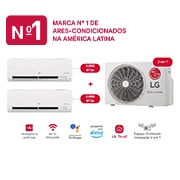 2 Evaporadora e 1 Condensadora do Ar-Condicionado LG AI Dual Inverter Voice Bi-Split Frio 9.000 BTU 220V modelo S32Q16SA181 vistos de frente, evaporadoras com as aletas abertas