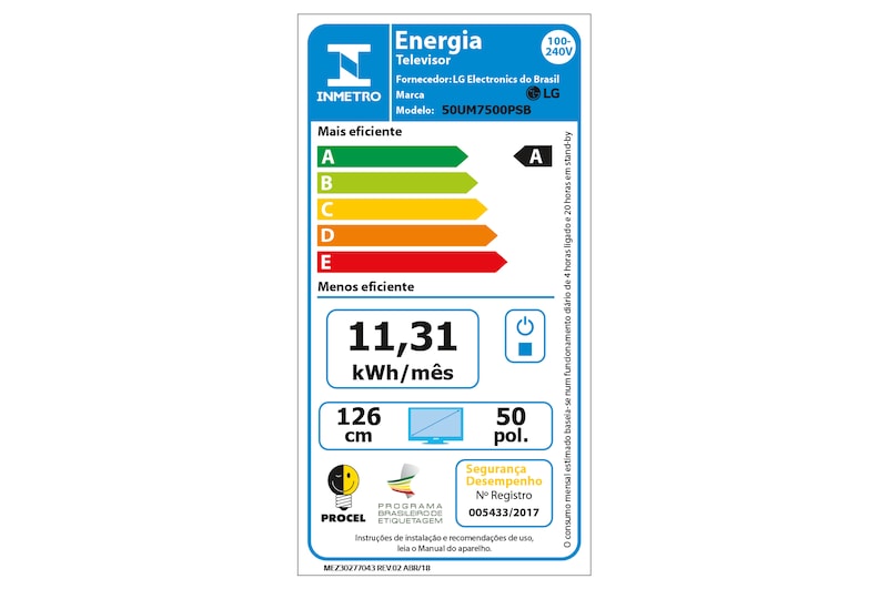 LG Smart TV LG LED 50" UHD 4K HDR, Wi-Fi, Inteligência Artificial, ThinQ AI, 4 HDMI, 2 USB, 50UM7500PSB