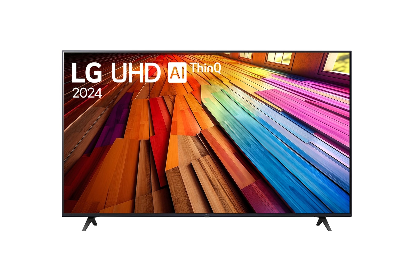 Vista frontal da TV LG UHD, UT80