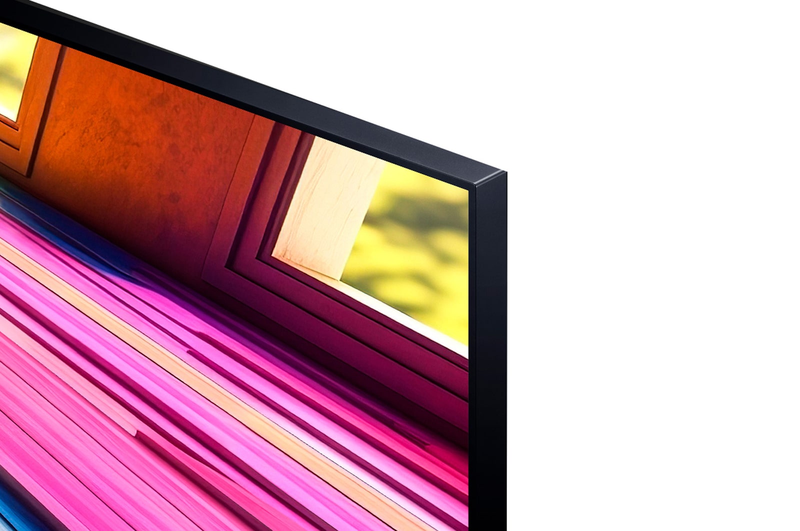 Close da borda superior da TV LG UHD, UT80