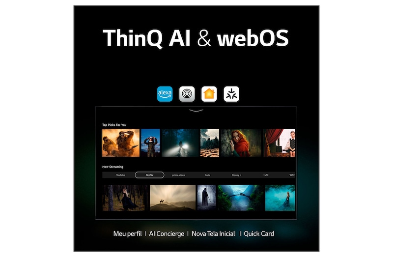LG Smart TV LG QNED 65'' 4K WiFi Bluetooth HDR Inteligência Artificial AI ThinQ Smart Magic Alexa 65QNED80SRA, 65QNED80SRA
