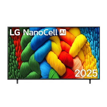 Vista frontal da Smart TV LG NanoCell AI 4K NANO80 de 75 polegadas 2025 75NANO80ASA