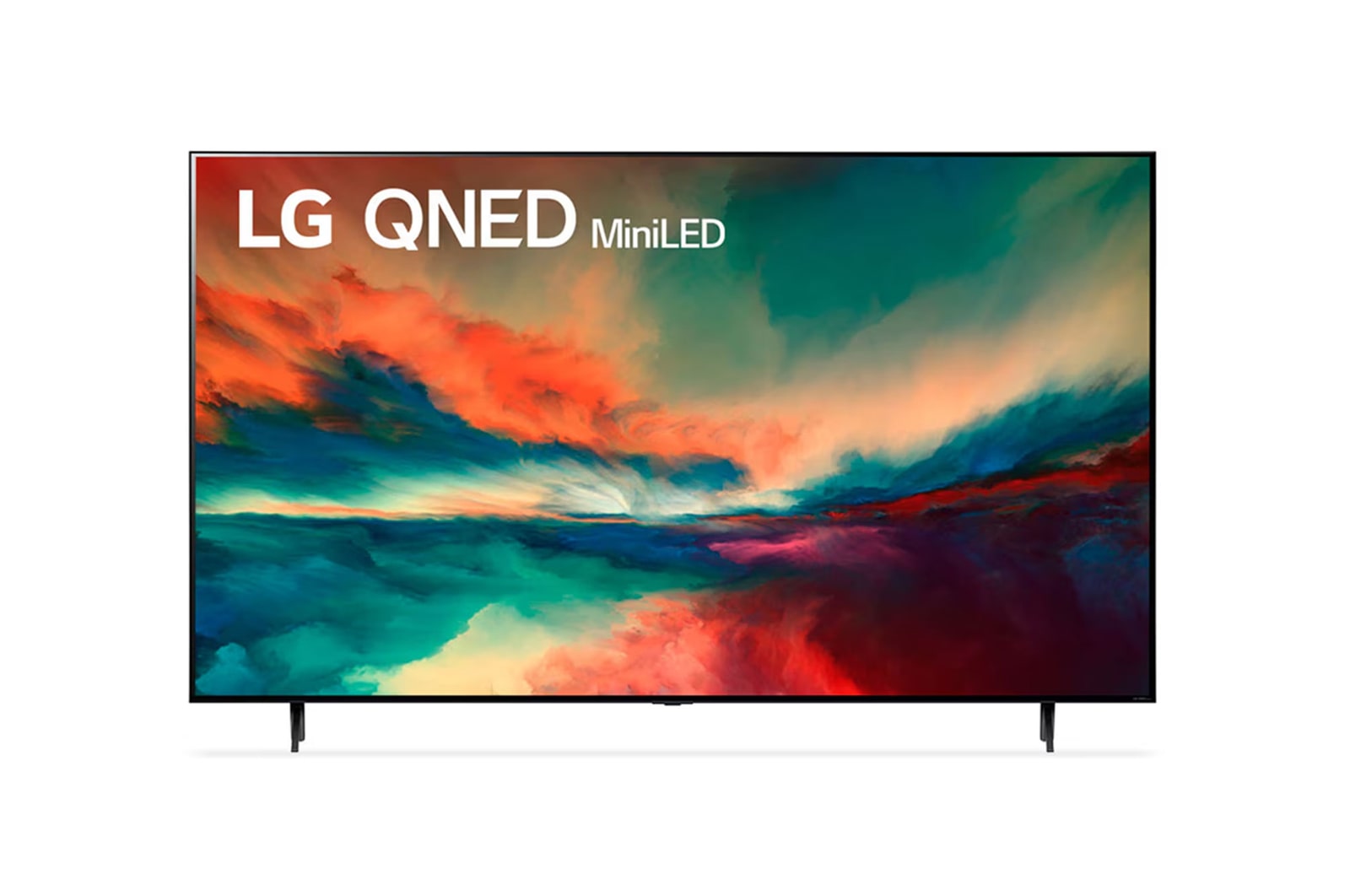 Vista frontal do 75QNED85SA com texto do LG QNED 4K, 2024 e logotipo do webOS Re:New Program na tela