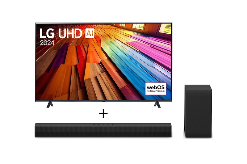 Vista frontal de Combo LG Smart TV UHD 4K UT80 75" + Soundbar S40T 75UT8000PSA.S40T