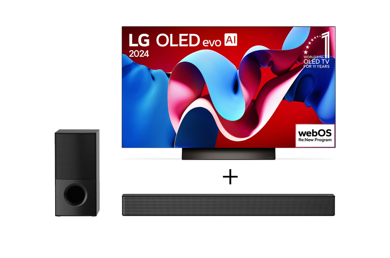 Vista frontal de Combo Smart TV LG OLED evo 4K C4 65 polegadas 2024 + Soundbar SNH5 OLED65C4.SNH5