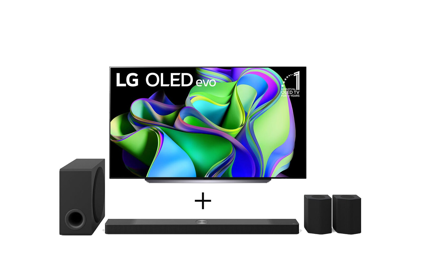 Vista frontal de Combo Smart TV LG OLED evo C3 83 polegadas 4K 2023 + Home Theater Soundbar LG S95TR OLED83C3.S95TR