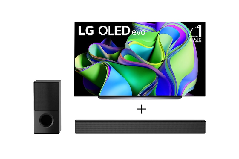 Vista frontal de Combo Smart TV LG OLED evo C3 83 polegadas 4K, 2023 + Soundbar SNH5 OLED83C3.SNH5
